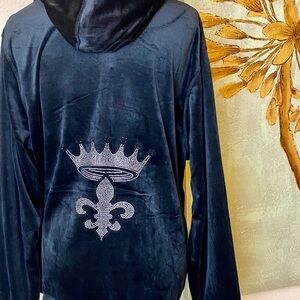 Black Velour Tracksuit with Crown and Fleur-de-Lis Design
